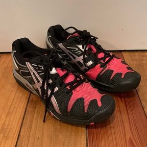 ASICS Gel resolution tennis shoes-pink, black, and gray